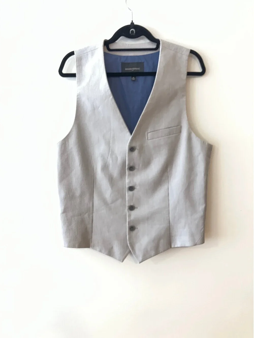 Banana Republic Mens M Grey Pinstripe Waistcoat Cotton Vest Suit Formal Dress
